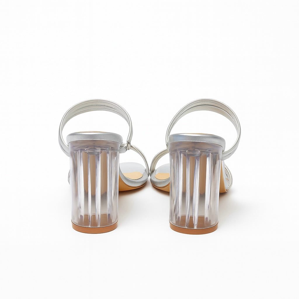 Jess Plata | Sandalia de tacón transparente