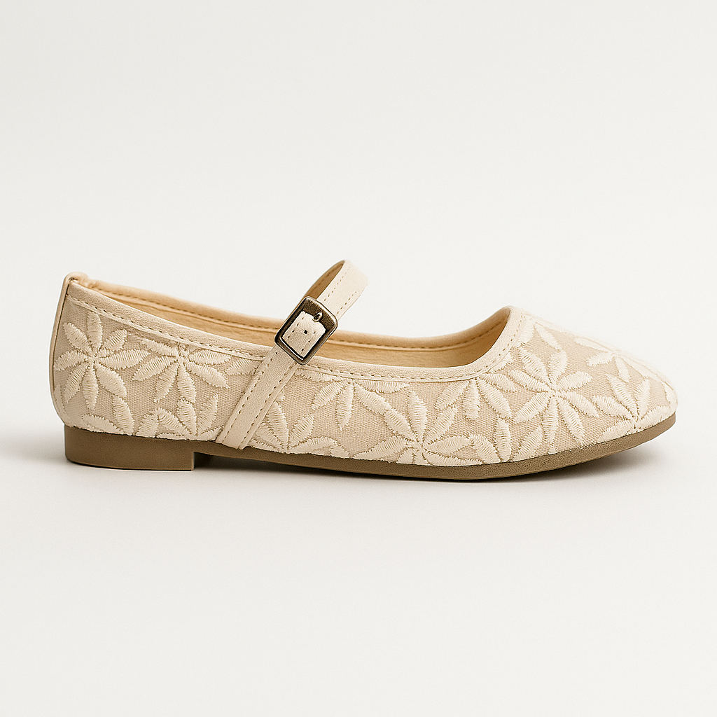 Angela • Flat de Encaje Floral Beige