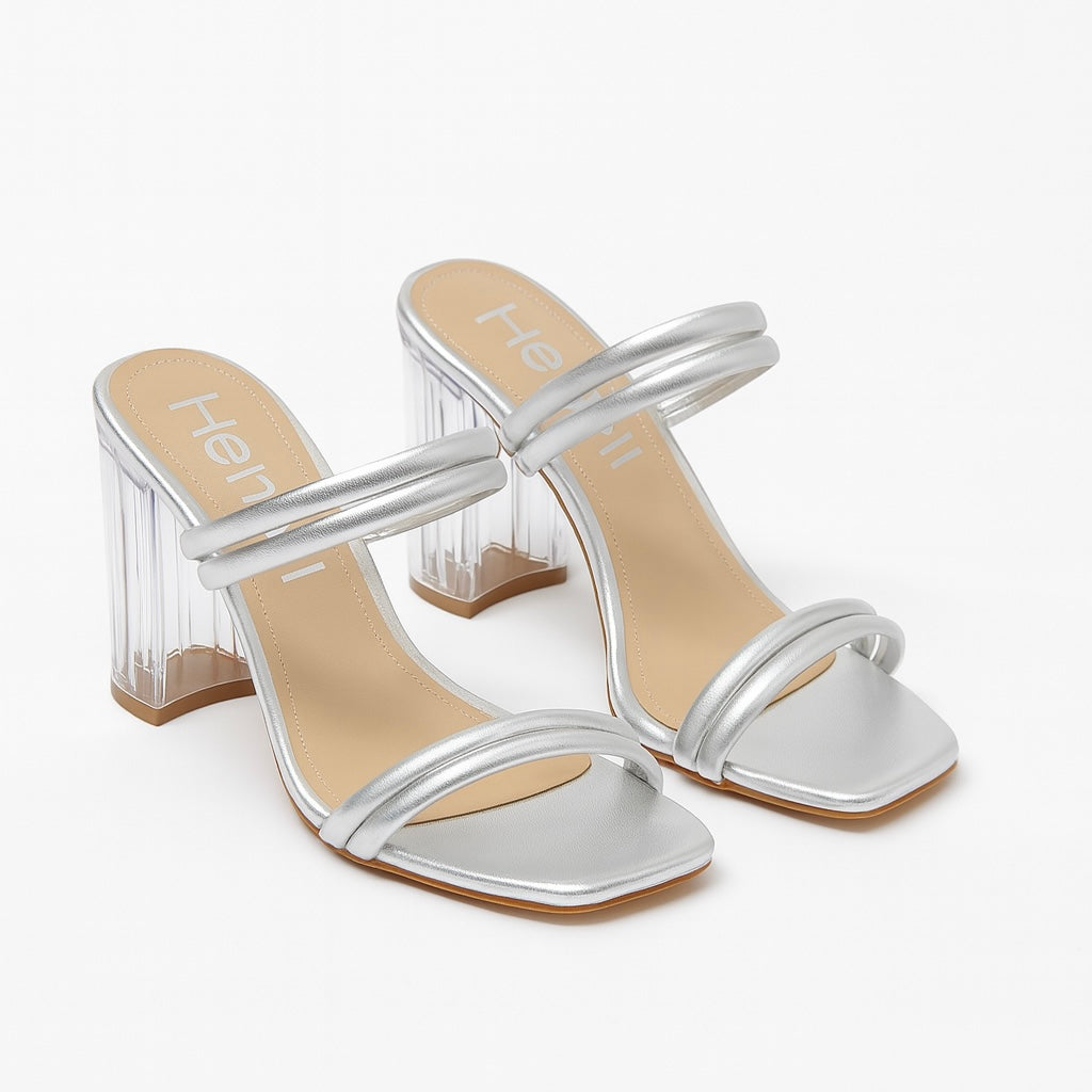 Jess Plata | Sandalia de tacón transparente