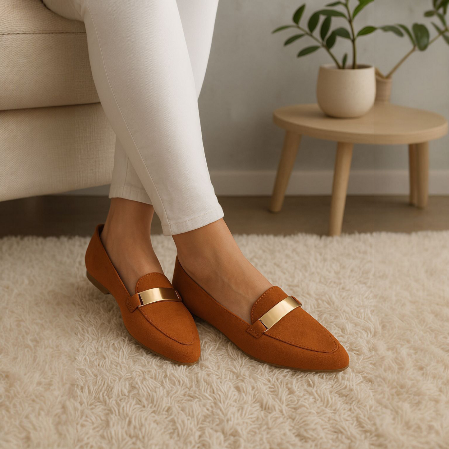 Placa Oro Cafe - Flat para dama de gamuza