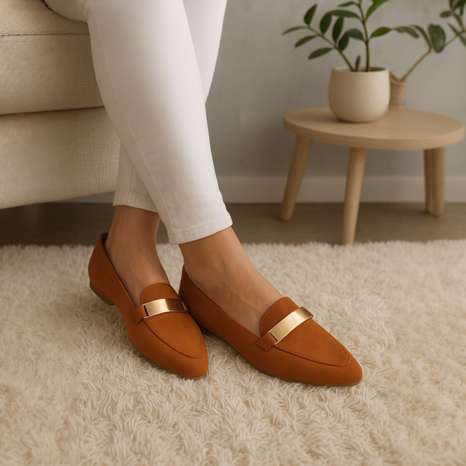 Placa Oro Cafe - Flat para dama de gamuza