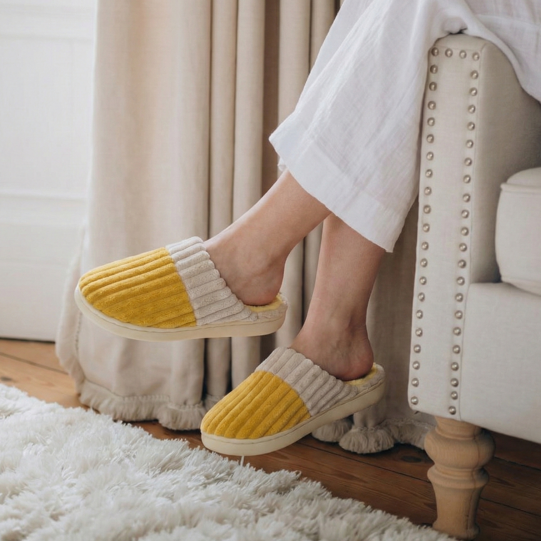 Pantufla Duo Amarilla - Pantufla cómoda para casa