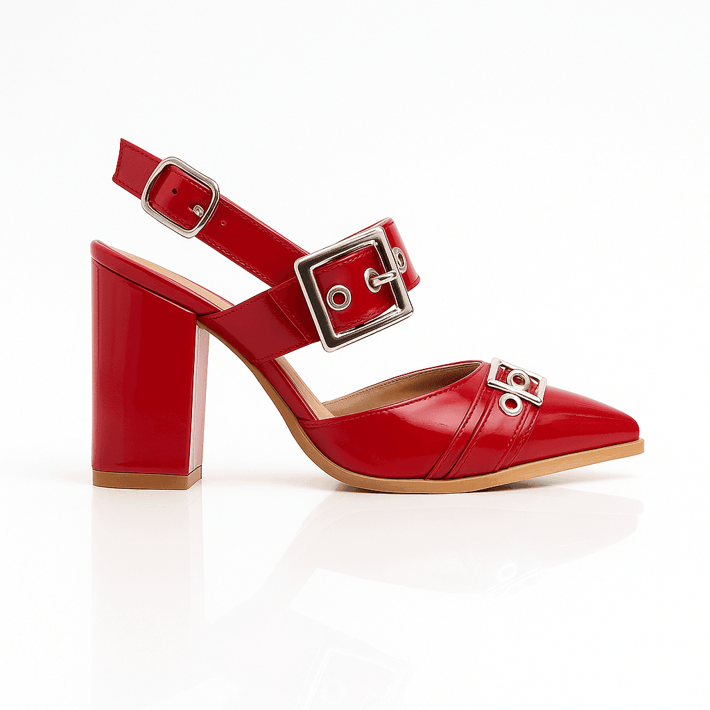 Grecia Red – Tacón Rojo de Punta con Hebillas - Go2 Footwear