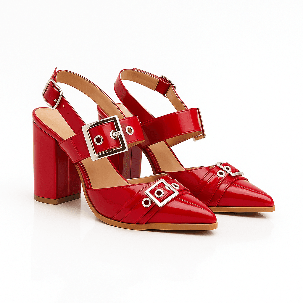 Grecia Red – Tacón Rojo de Punta con Hebillas - Go2 Footwear